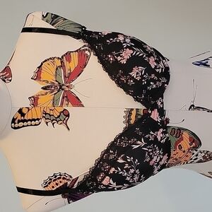 Laura ASHLEY pink and black floral padded bra in size 36C.  Excellent condition.